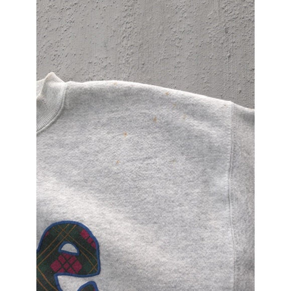 Vintage 90s Lee Heavyweight Plaid Logo Grey Crewneck Sweatshirt USA Made L - Picture 6 of 12